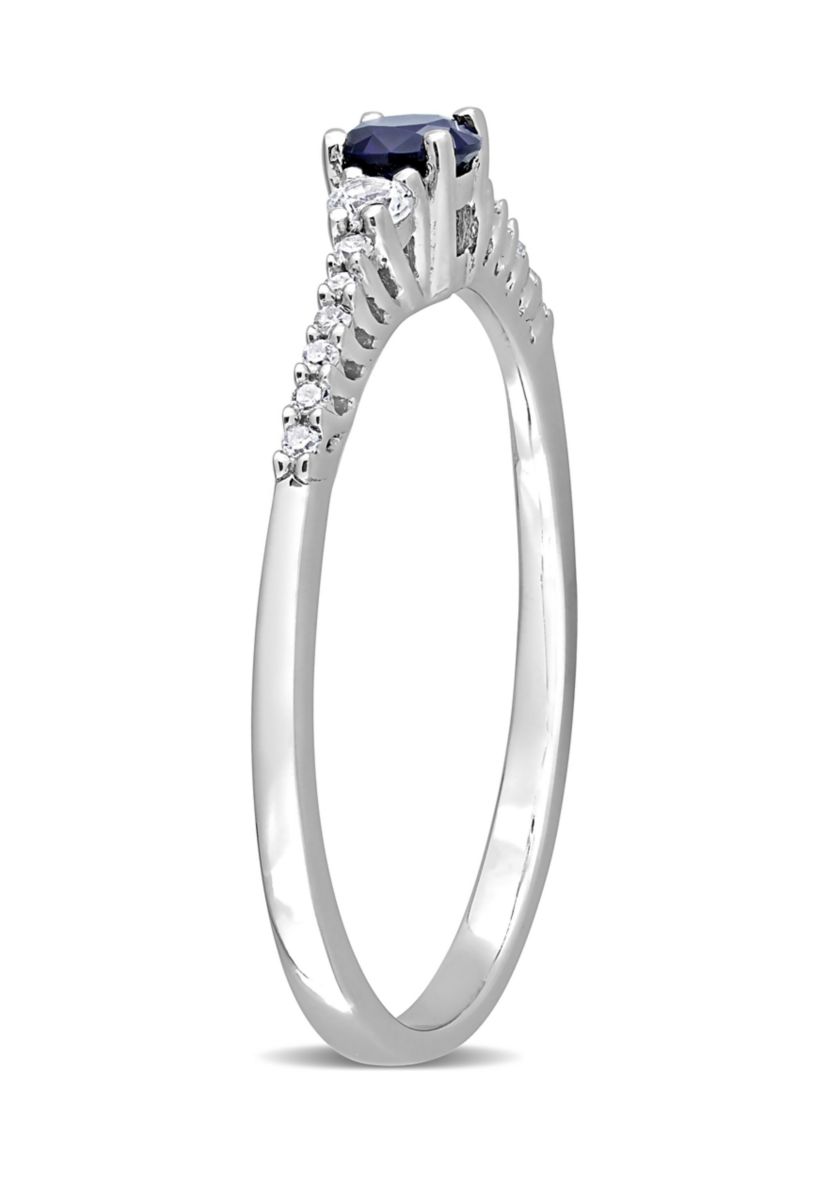 Lab Created Created Blue and Created White Sapphire and Diamond Accent Ring in Sterling Silver
