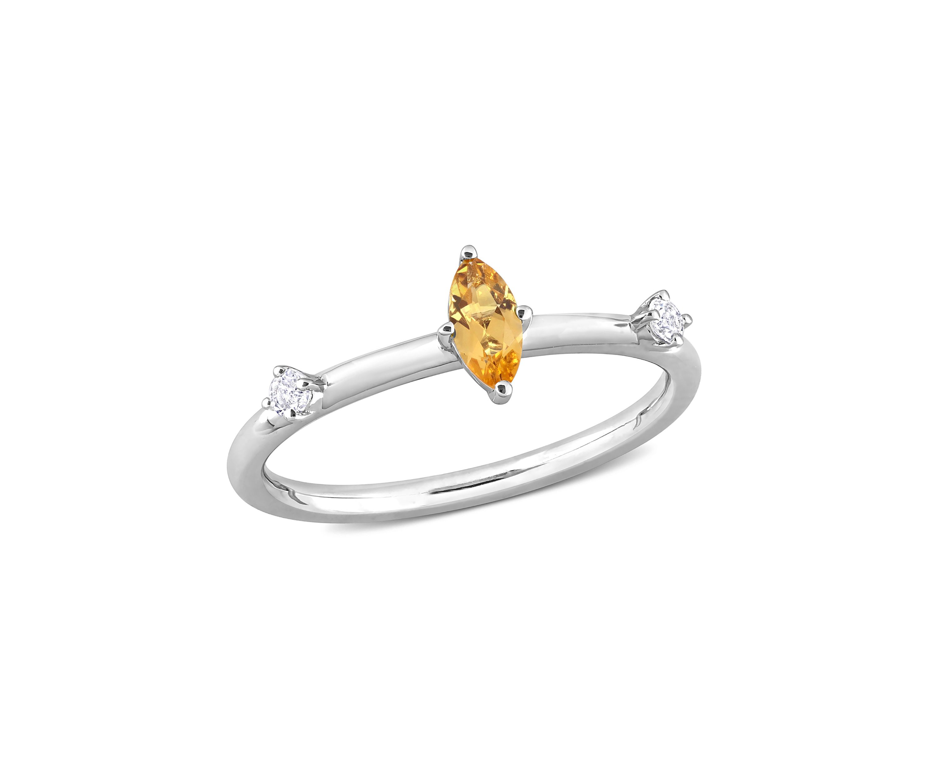 1/3 CT TGW Marquise Citrine and White Topaz 3-Stone Ring in Sterling Silver