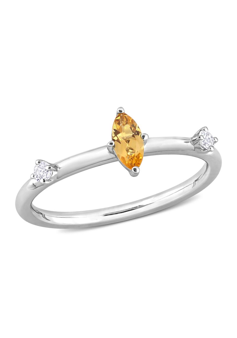 1/3 CT TGW Marquise Citrine and White Topaz 3-Stone Ring in Sterling Silver