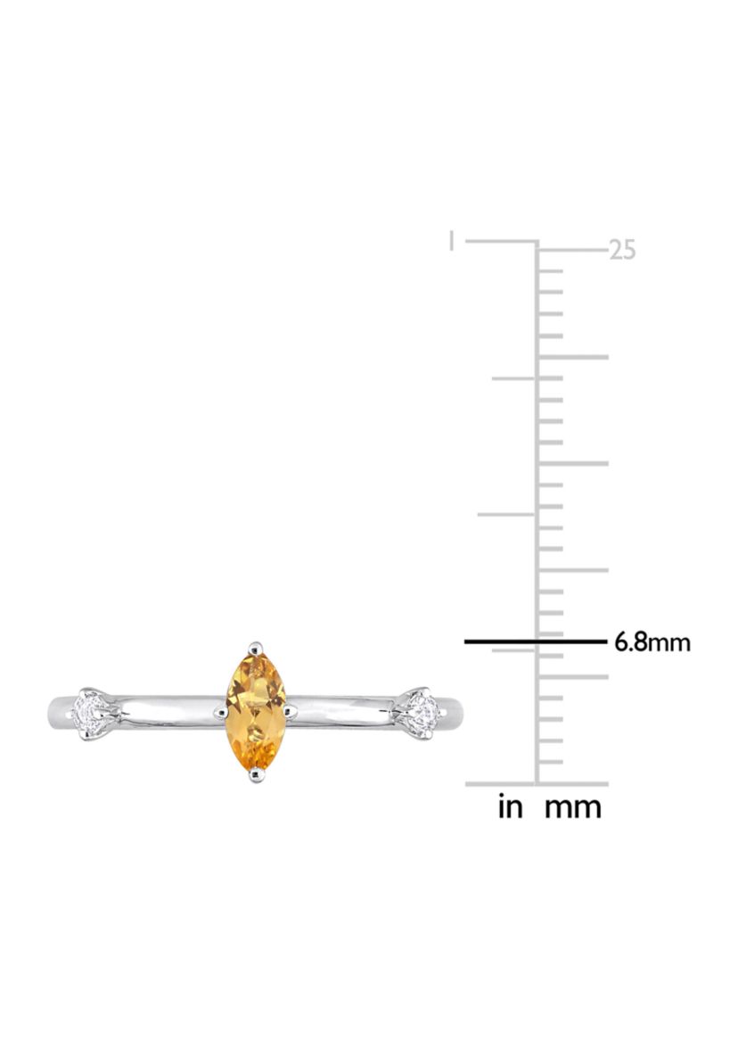 1/3 CT TGW Marquise Citrine and White Topaz 3-Stone Ring in Sterling Silver