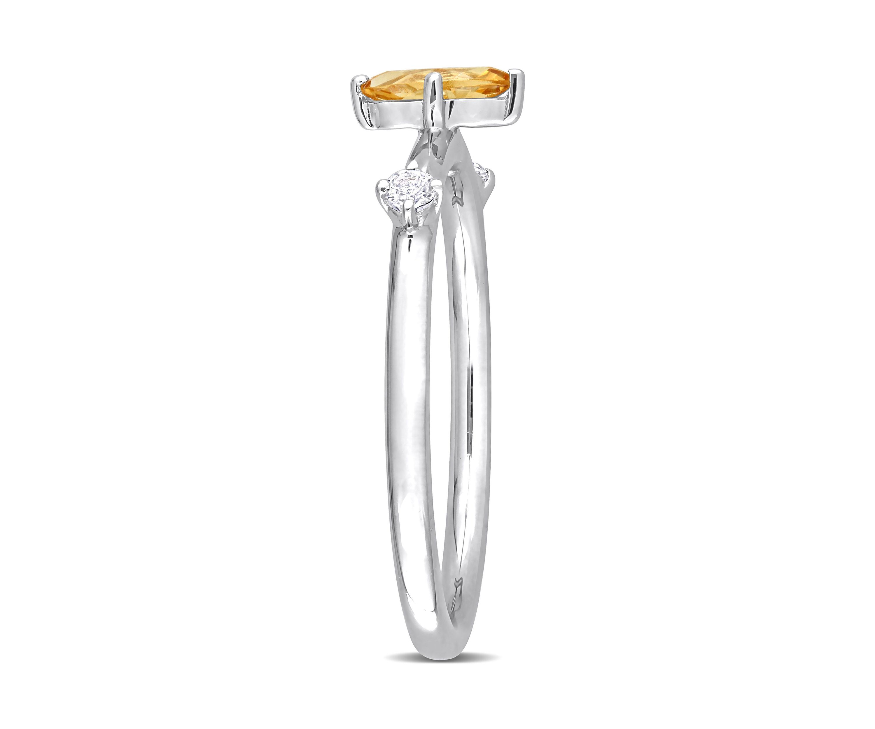 1/3 CT TGW Marquise Citrine and White Topaz 3-Stone Ring in Sterling Silver