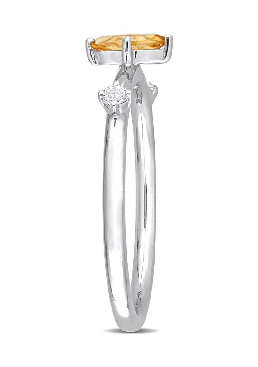 1/3 CT TGW Marquise Citrine and White Topaz 3-Stone Ring in Sterling Silver