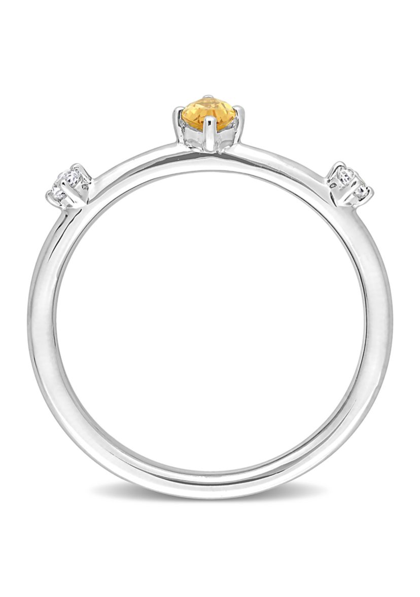 1/3 CT TGW Marquise Citrine and White Topaz 3-Stone Ring in Sterling Silver