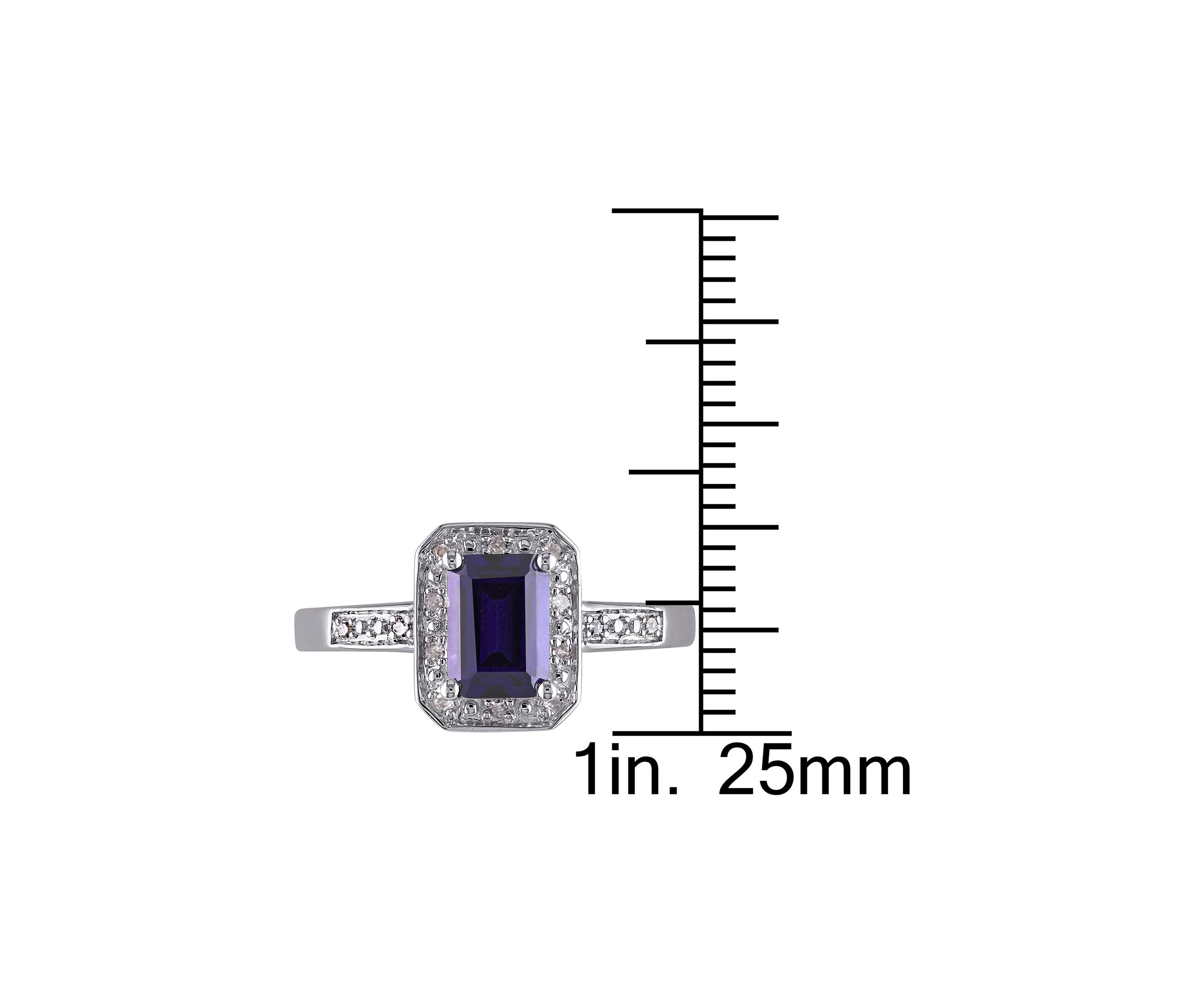 Lab Created Emerald Cut Created Blue Sapphire and Diamond Accent Ring in Sterling Silver