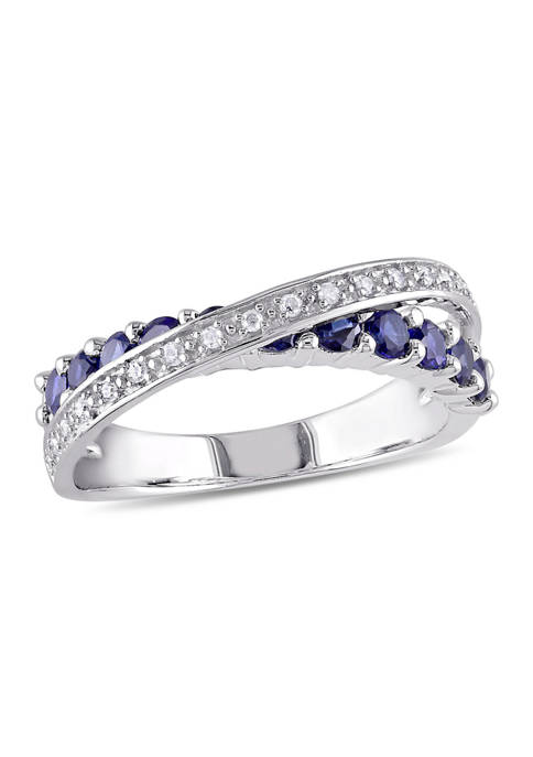 Lab Created 1/10 ct. t.w. Diamond and Created Blue Sapphire Crossover Ring in Sterling Silver