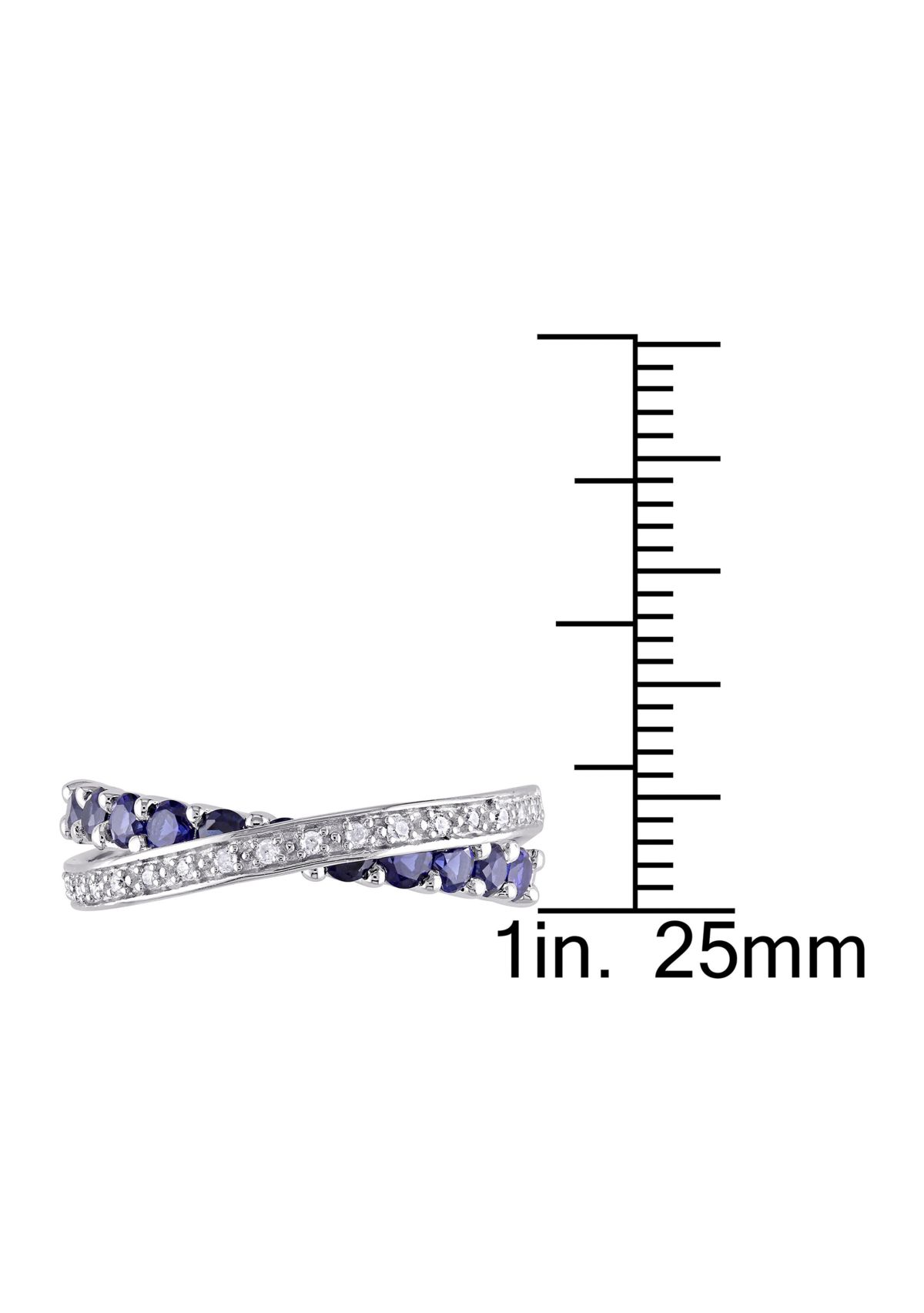 Lab Created 1/10 CT TW Diamond and Created Blue Sapphire Crossover Ring in Sterling Silver