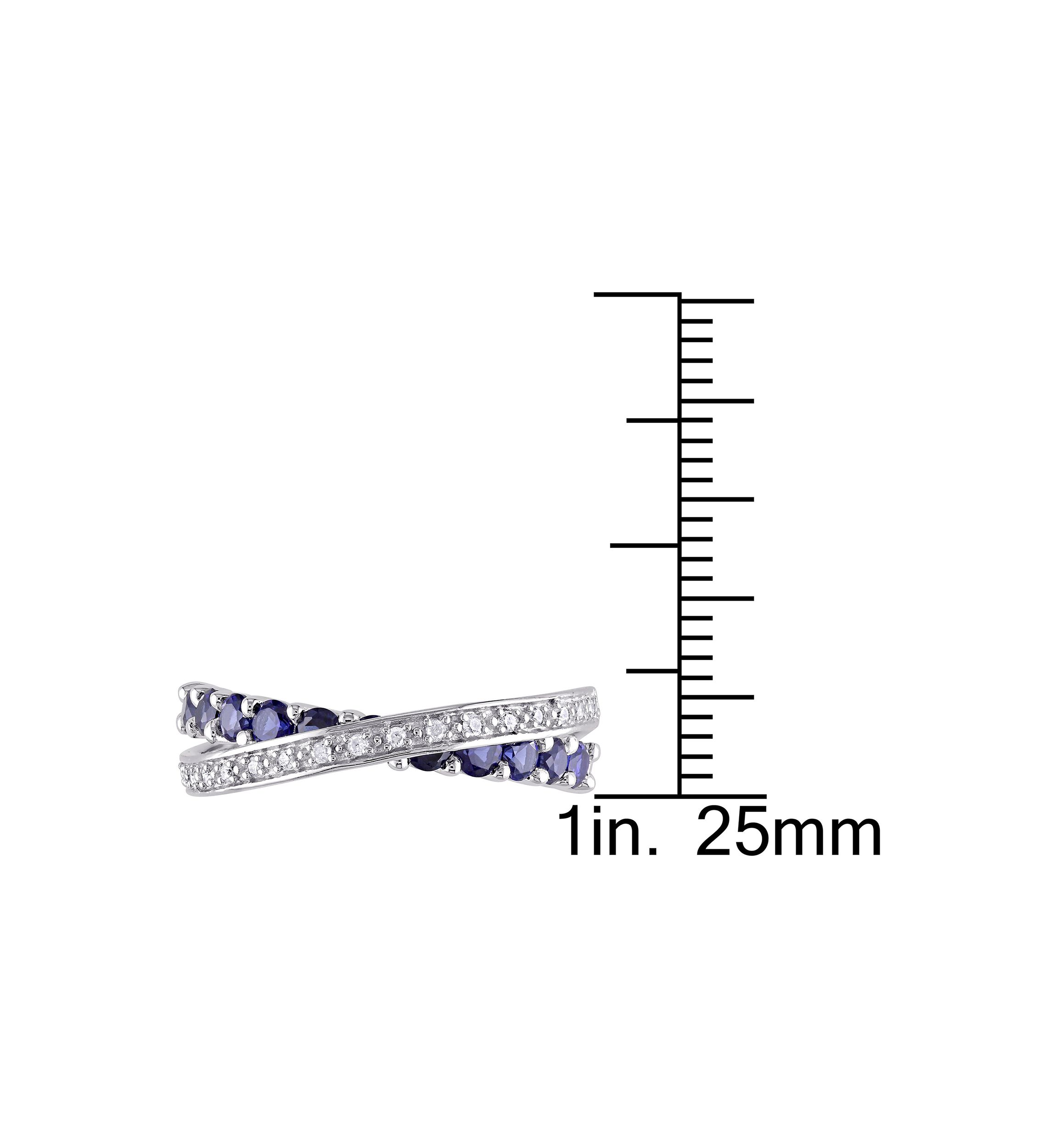 Lab Created 1/10 CT TW Diamond and Created Blue Sapphire Crossover Ring in Sterling Silver