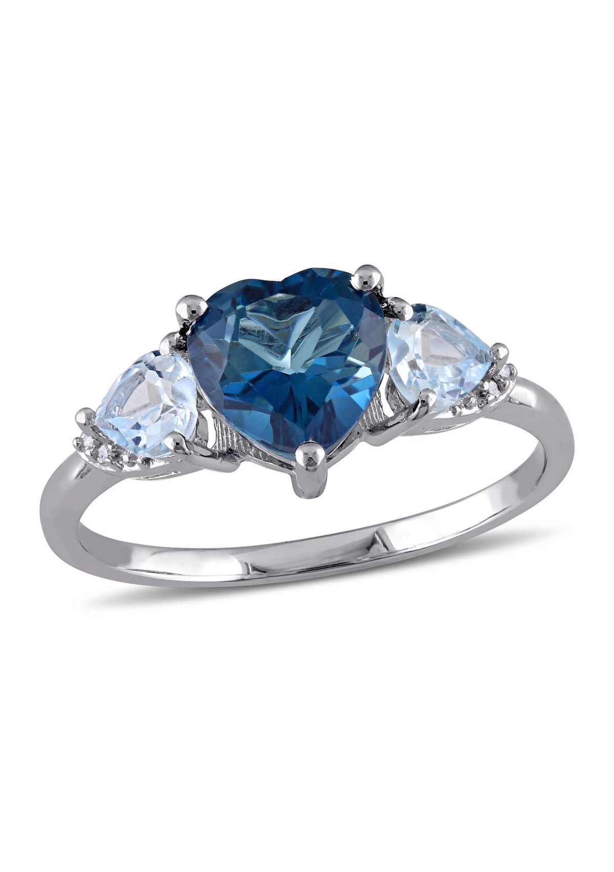London Blue and Sky Blue Topaz with Diamond Accent Triple Heart Ring in Sterling Silver