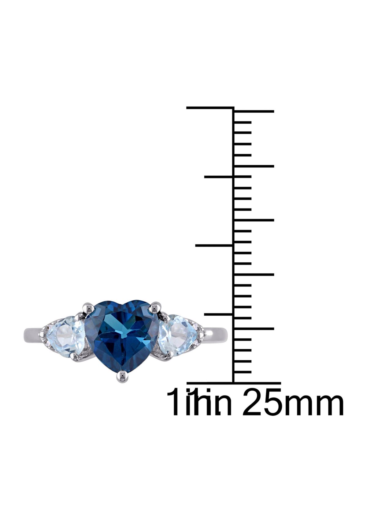 London Blue and Sky Blue Topaz with Diamond Accent Triple Heart Ring in Sterling Silver