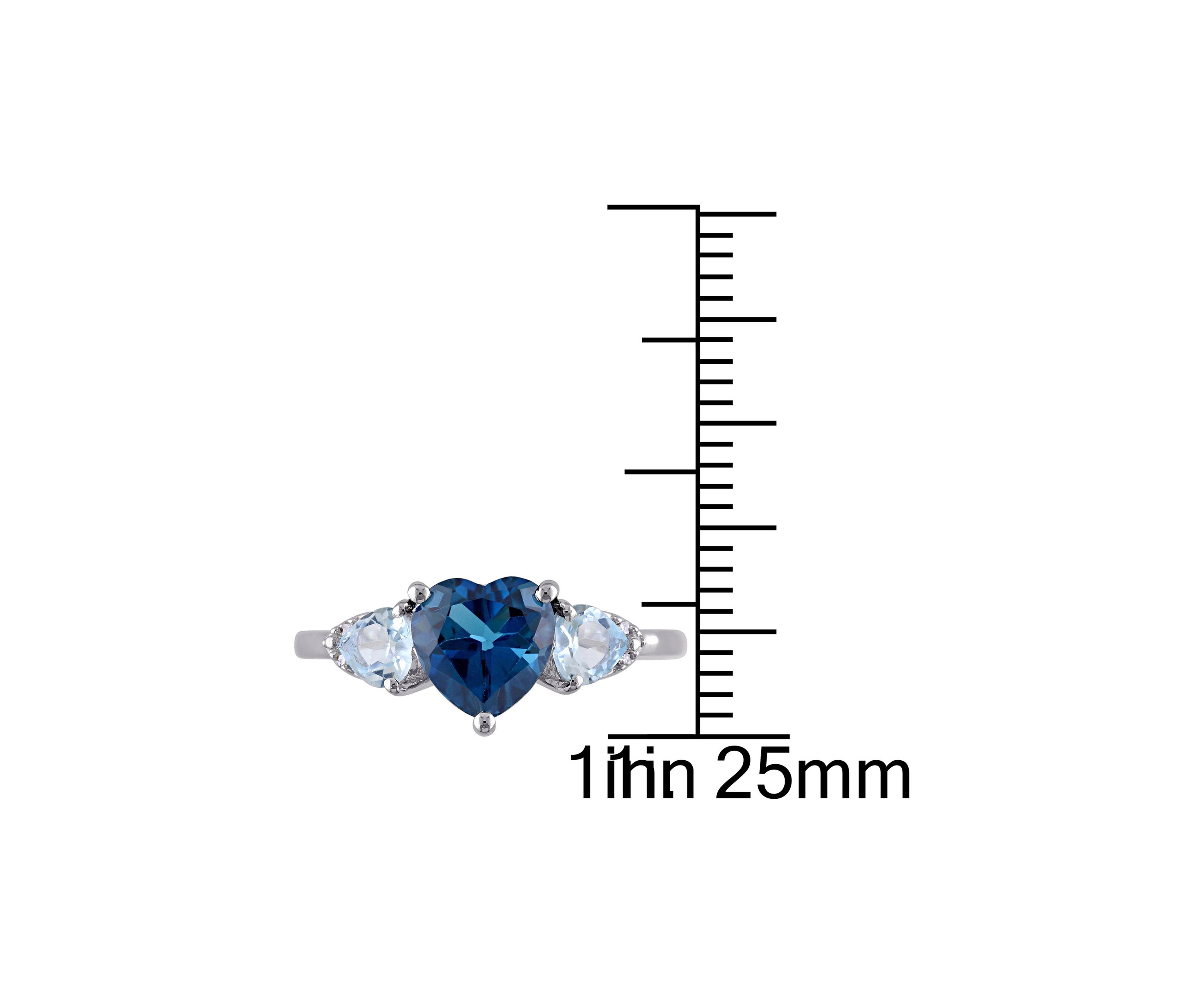 London Blue and Sky Blue Topaz with Diamond Accent Triple Heart Ring in Sterling Silver