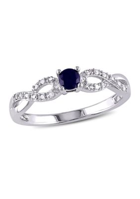 Belk & Co Lab Created 1/10 CT TW Diamond and Blue Sapphire Infinity Ring in Sterling Silver, White, 8