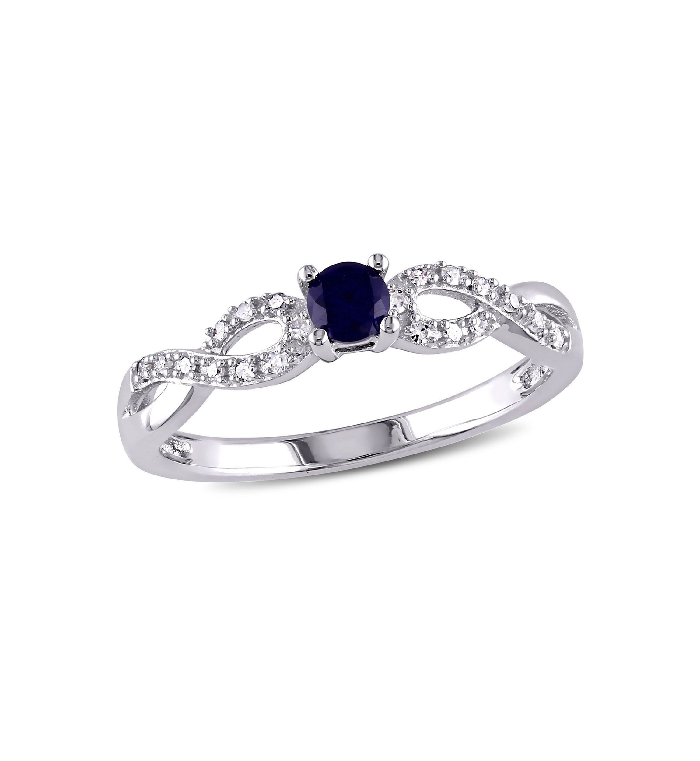 Lab Created 1/10 CT TW Diamond and Created Blue Sapphire Infinity Ring in Sterling Silver
