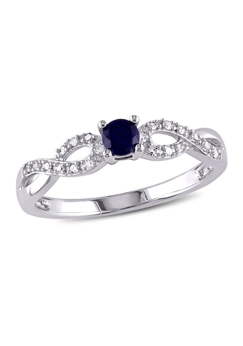 Lab Created 1/10 CT TW Diamond and Created Blue Sapphire Infinity Ring in Sterling Silver