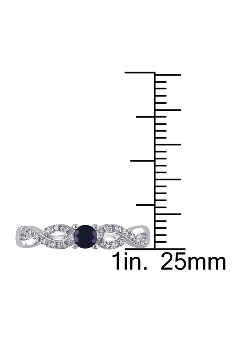 Lab Created 1/10 CT TW Diamond and Created Blue Sapphire Infinity Ring in Sterling Silver