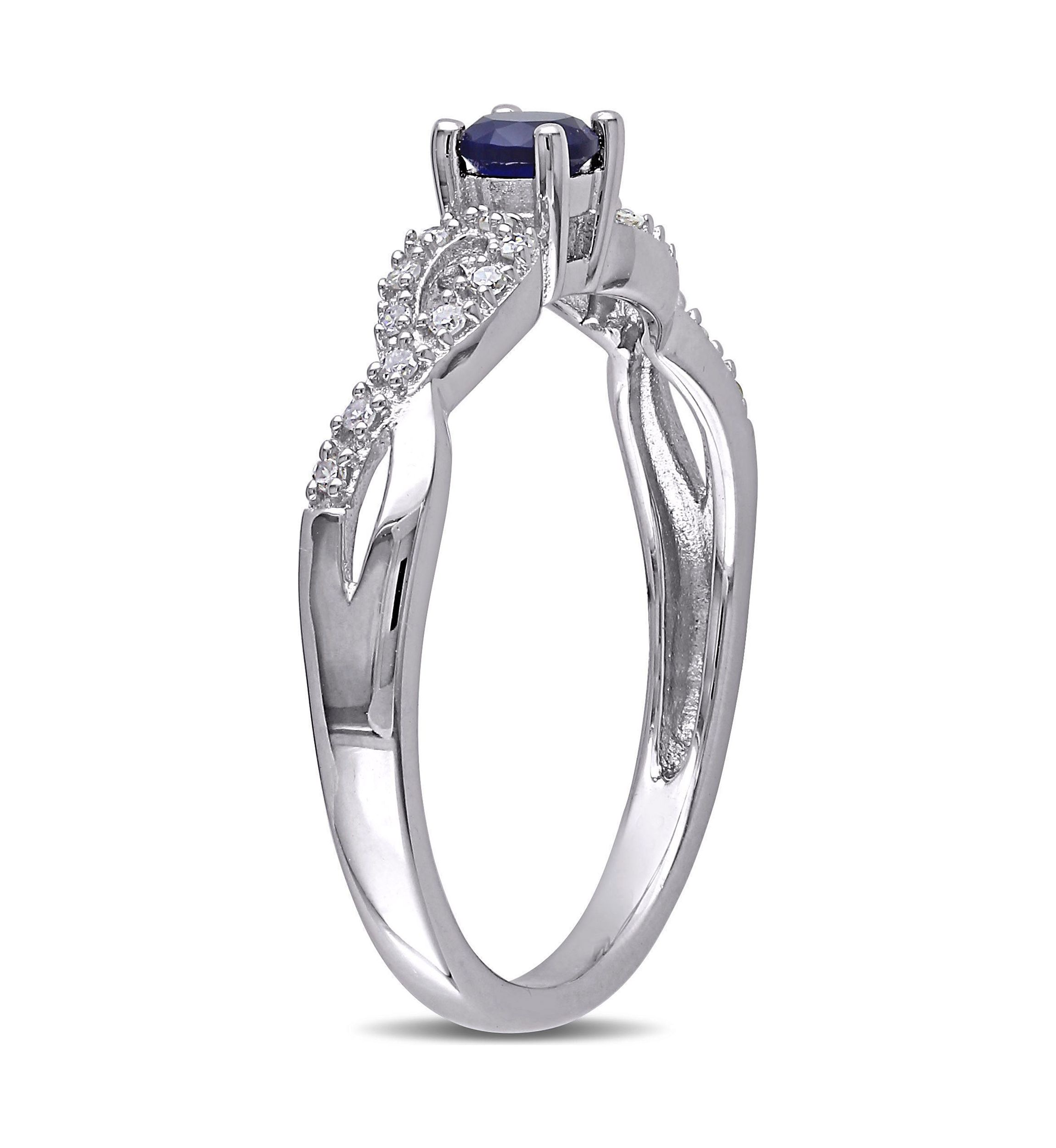 Lab Created 1/10 CT TW Diamond and Created Blue Sapphire Infinity Ring in Sterling Silver