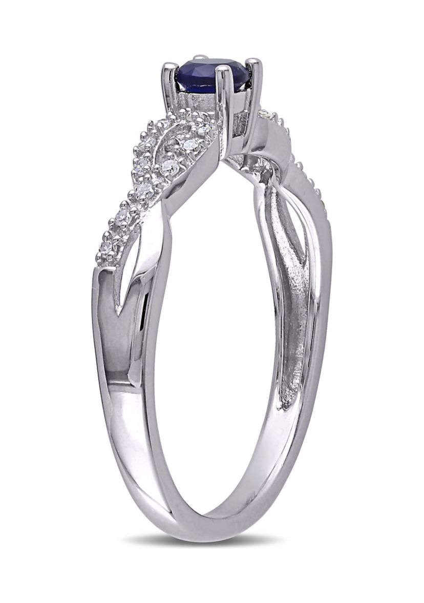Lab Created 1/10 CT TW Diamond and Created Blue Sapphire Infinity Ring in Sterling Silver