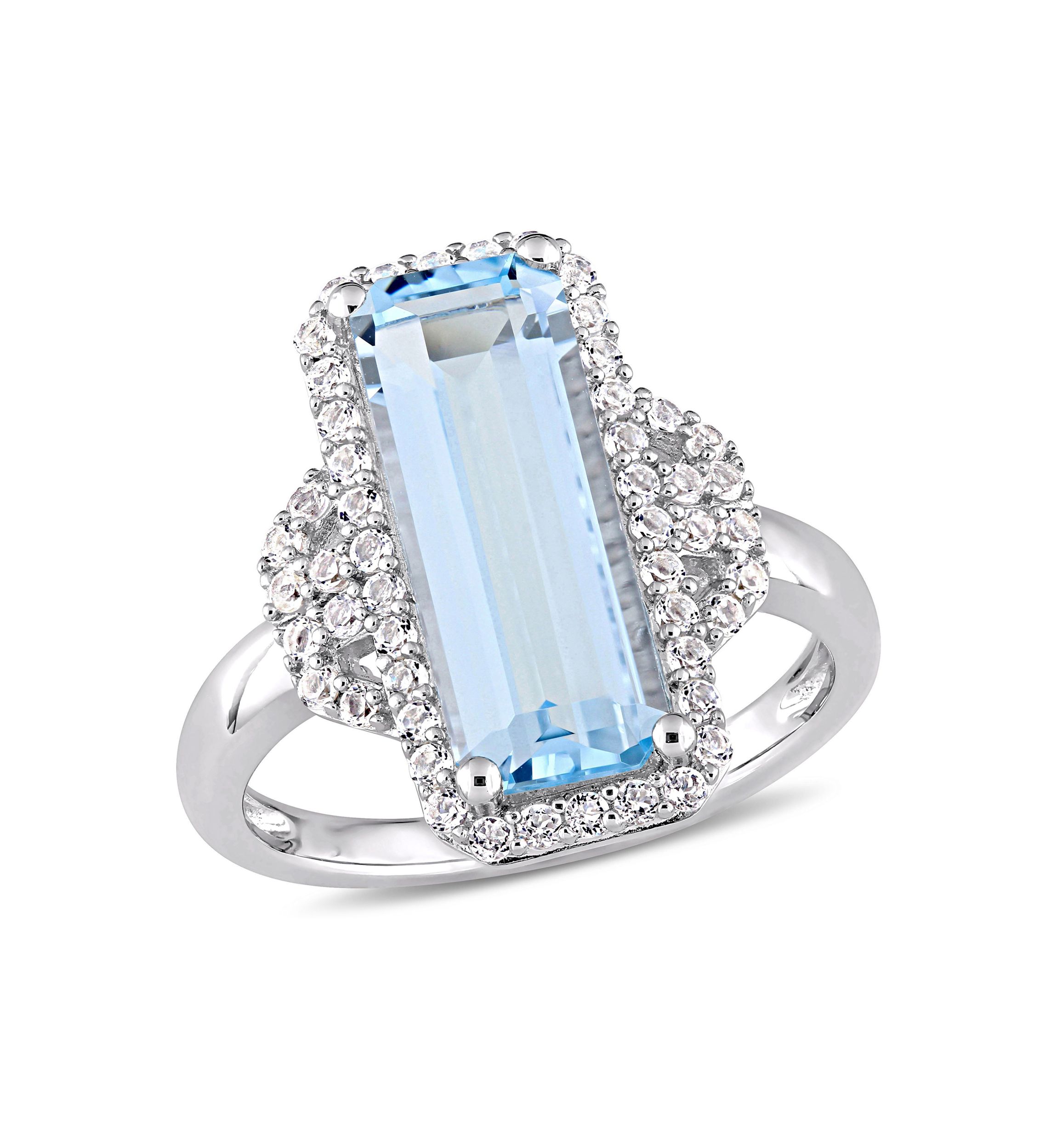 4 1/4 CT TGW Octagon Cut Sky Blue Topaz and White Topaz Halo Ring in Sterling Silver