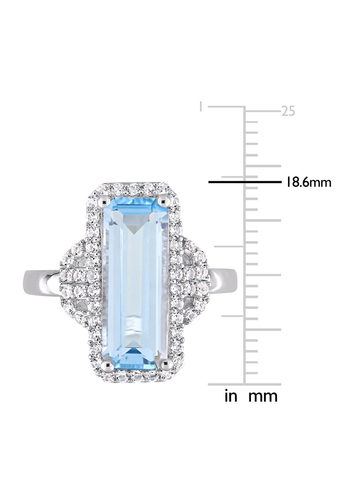 4 1/4 CT TGW Octagon Cut Sky Blue Topaz and White Topaz Halo Ring in Sterling Silver
