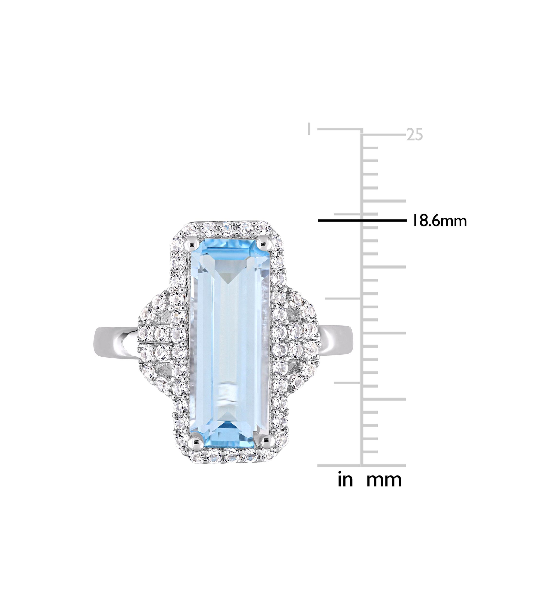 4 1/4 CT TGW Octagon Cut Sky Blue Topaz and White Topaz Halo Ring in Sterling Silver