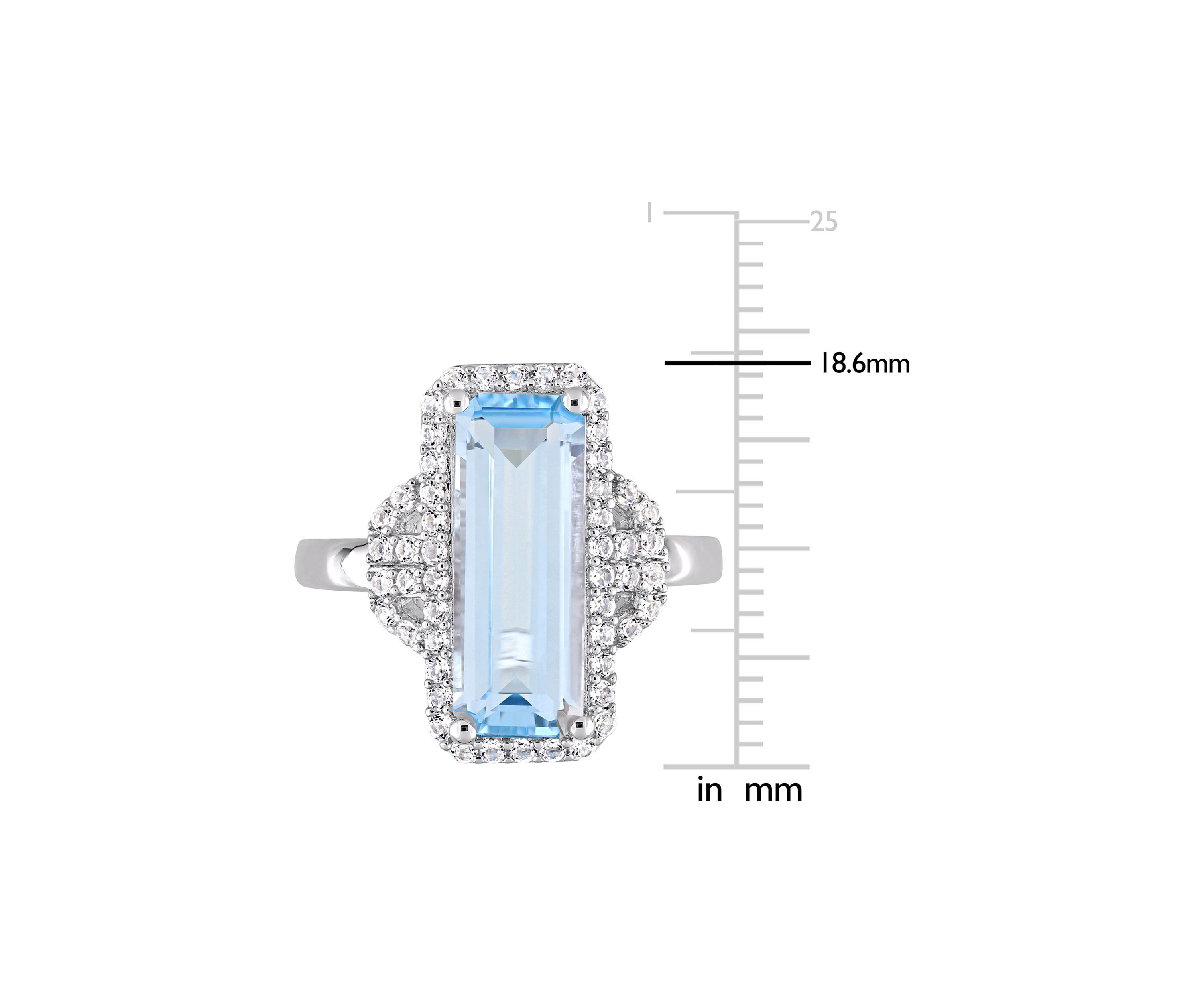 4 1/4 CT TGW Octagon Cut Sky Blue Topaz and White Topaz Halo Ring in Sterling Silver