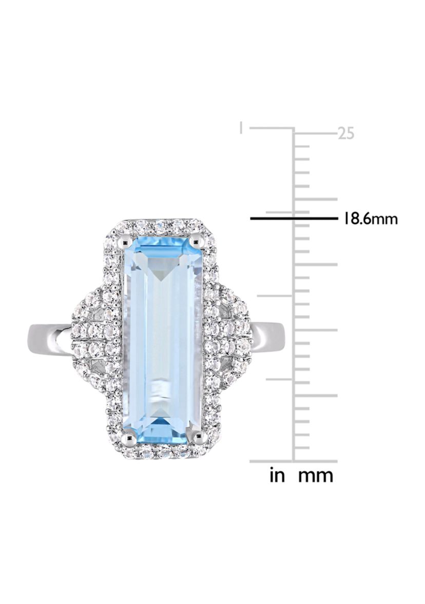 4 1/4 CT TGW Octagon Cut Sky Blue Topaz and White Topaz Halo Ring in Sterling Silver