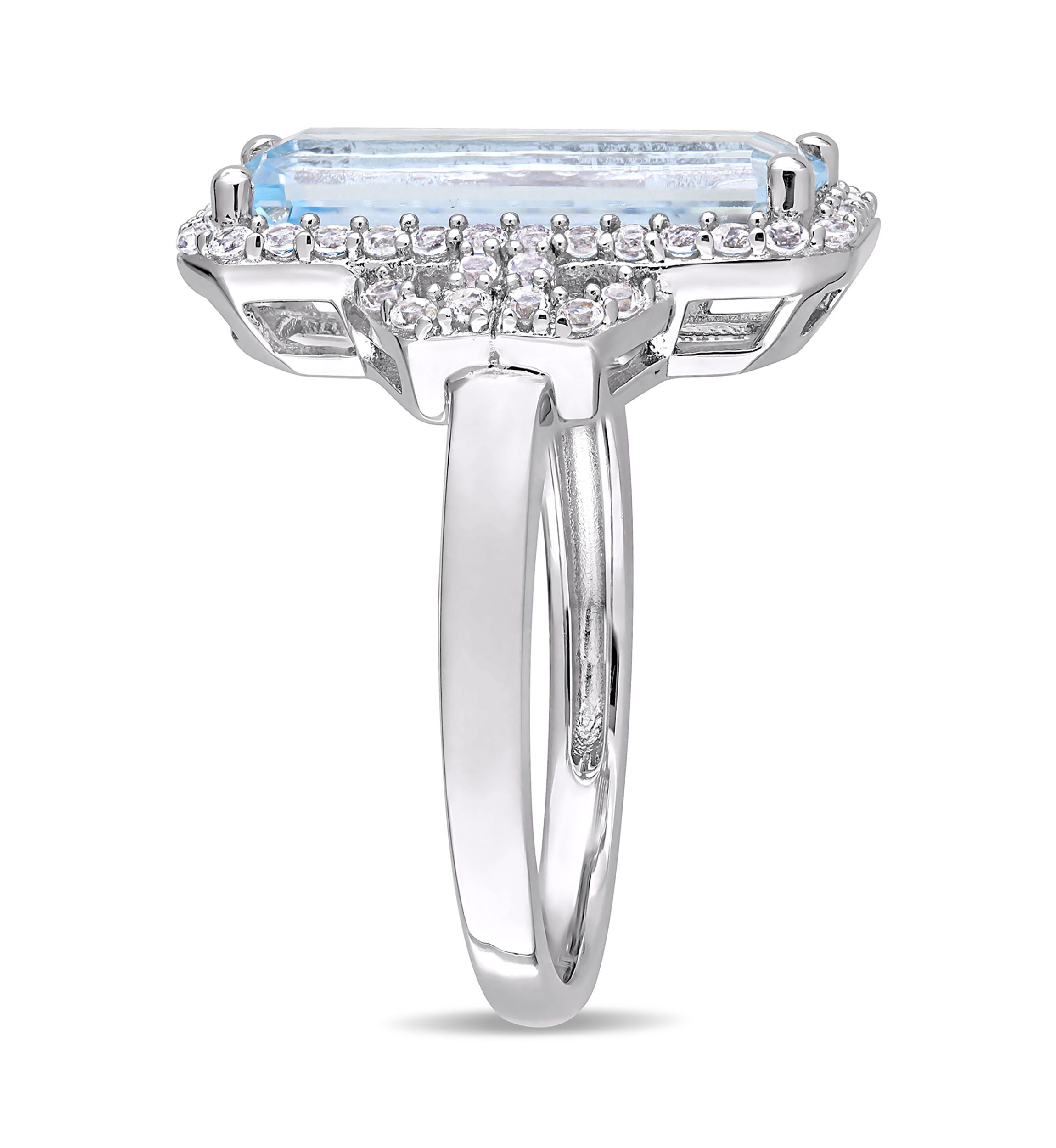 4 1/4 CT TGW Octagon Cut Sky Blue Topaz and White Topaz Halo Ring in Sterling Silver