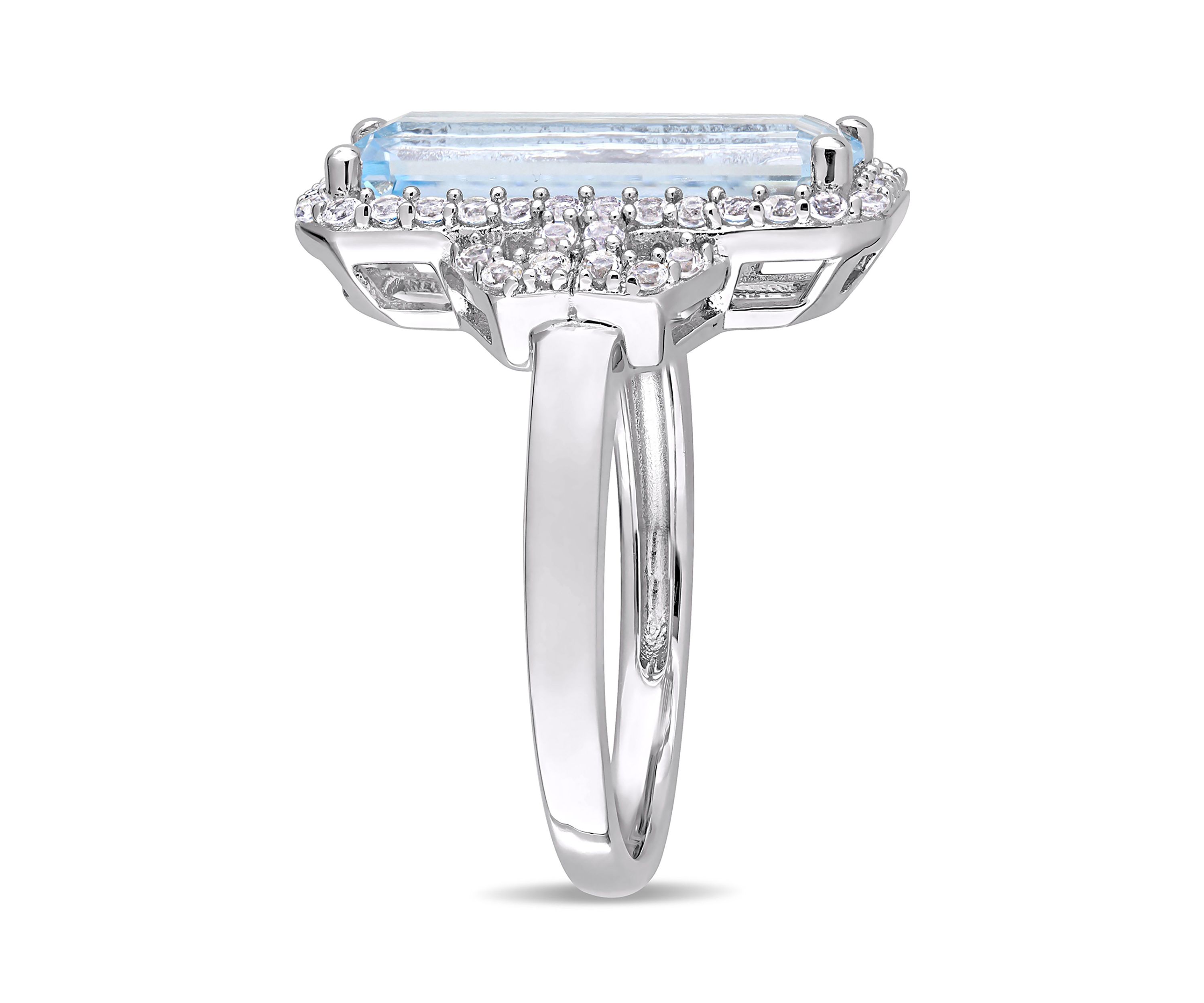 4 1/4 CT TGW Octagon Cut Sky Blue Topaz and White Topaz Halo Ring in Sterling Silver