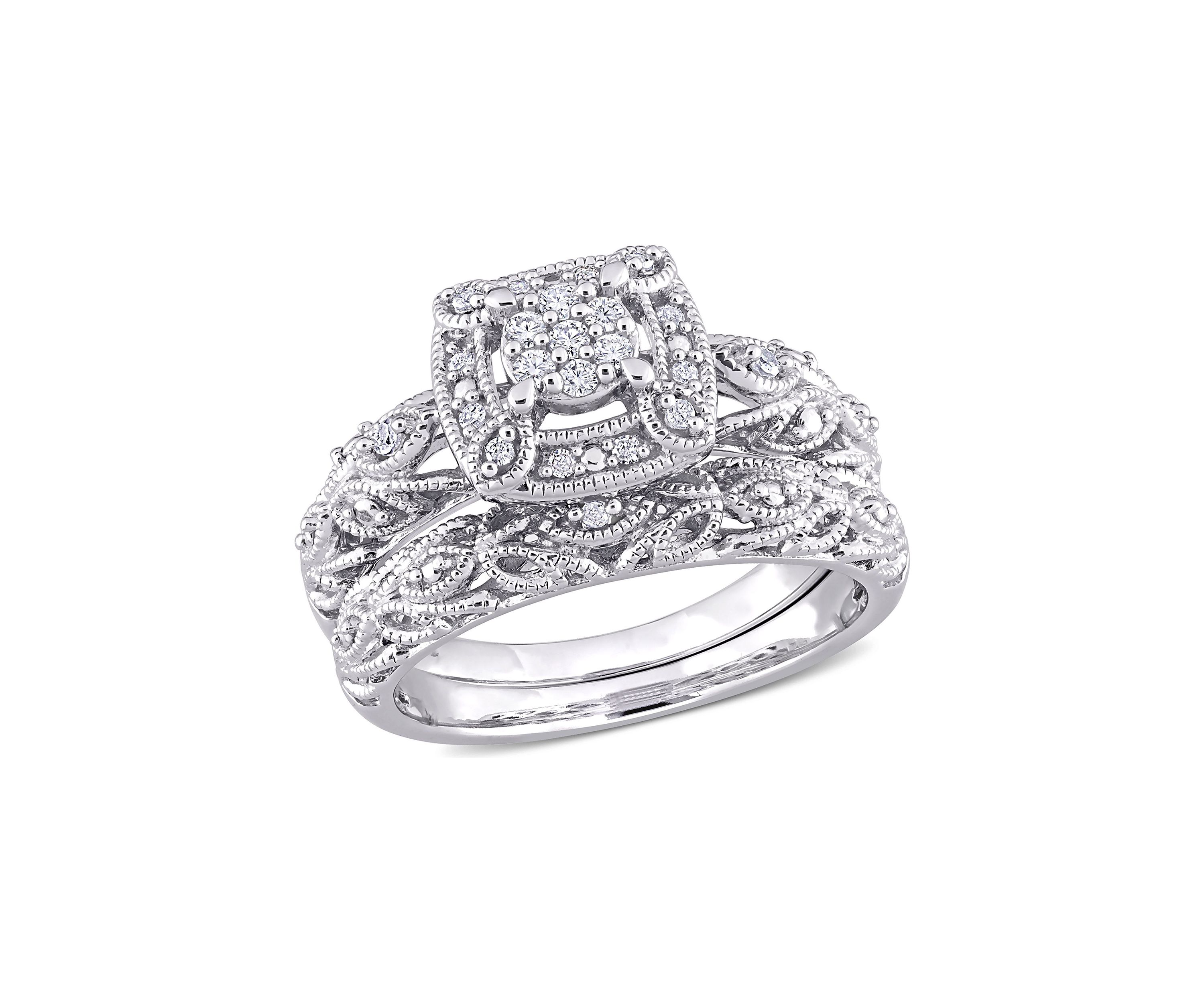 1/5 CT TW Diamond Vintage Bridal Set in Sterling Silver