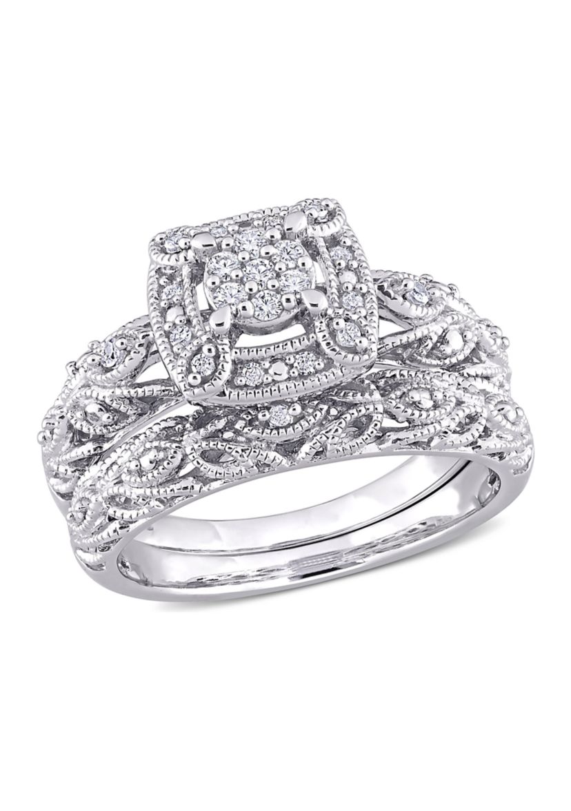 1/5 CT TW Diamond Vintage Bridal Set in Sterling Silver