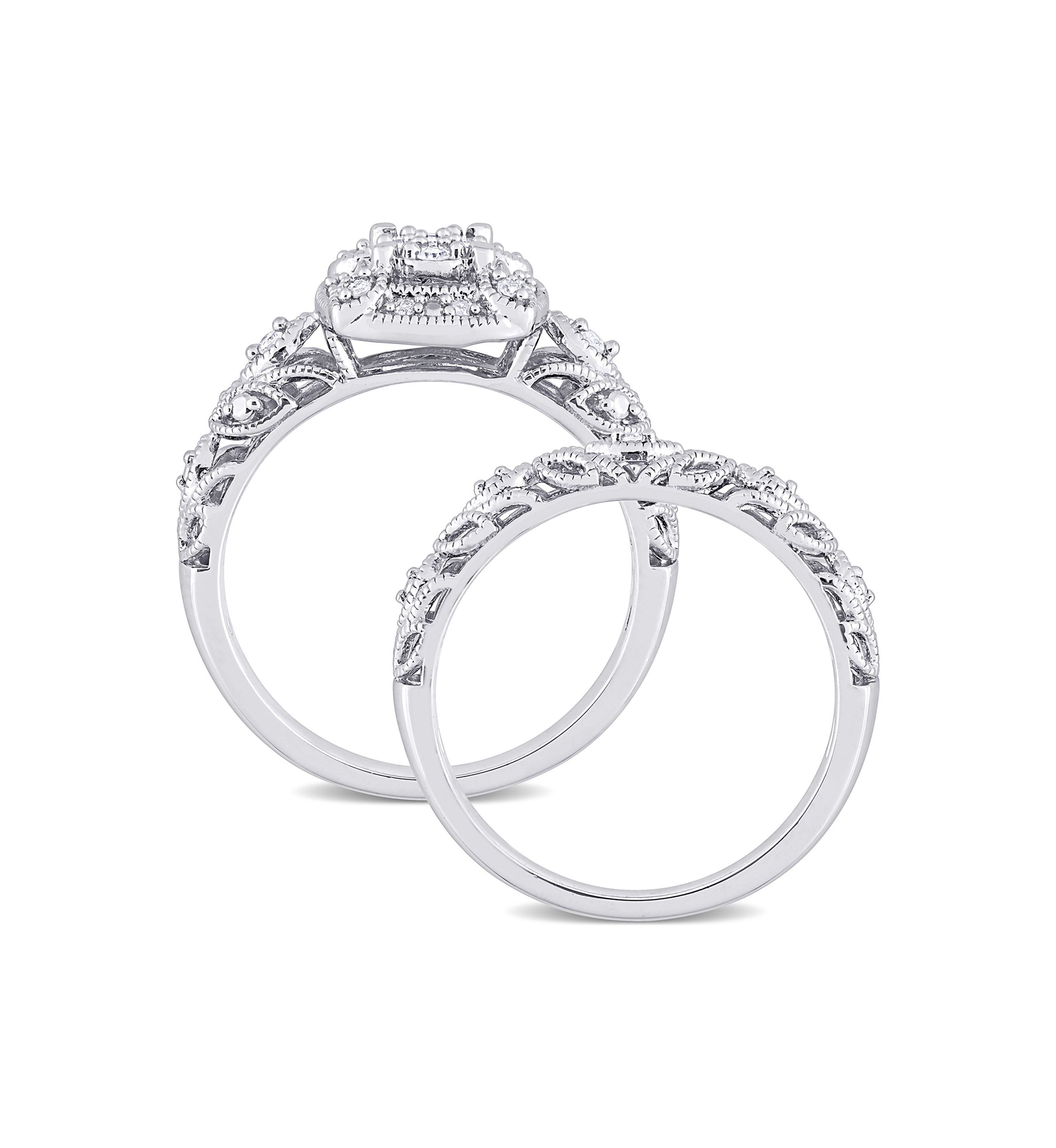 1/5 CT TW Diamond Vintage Bridal Set in Sterling Silver