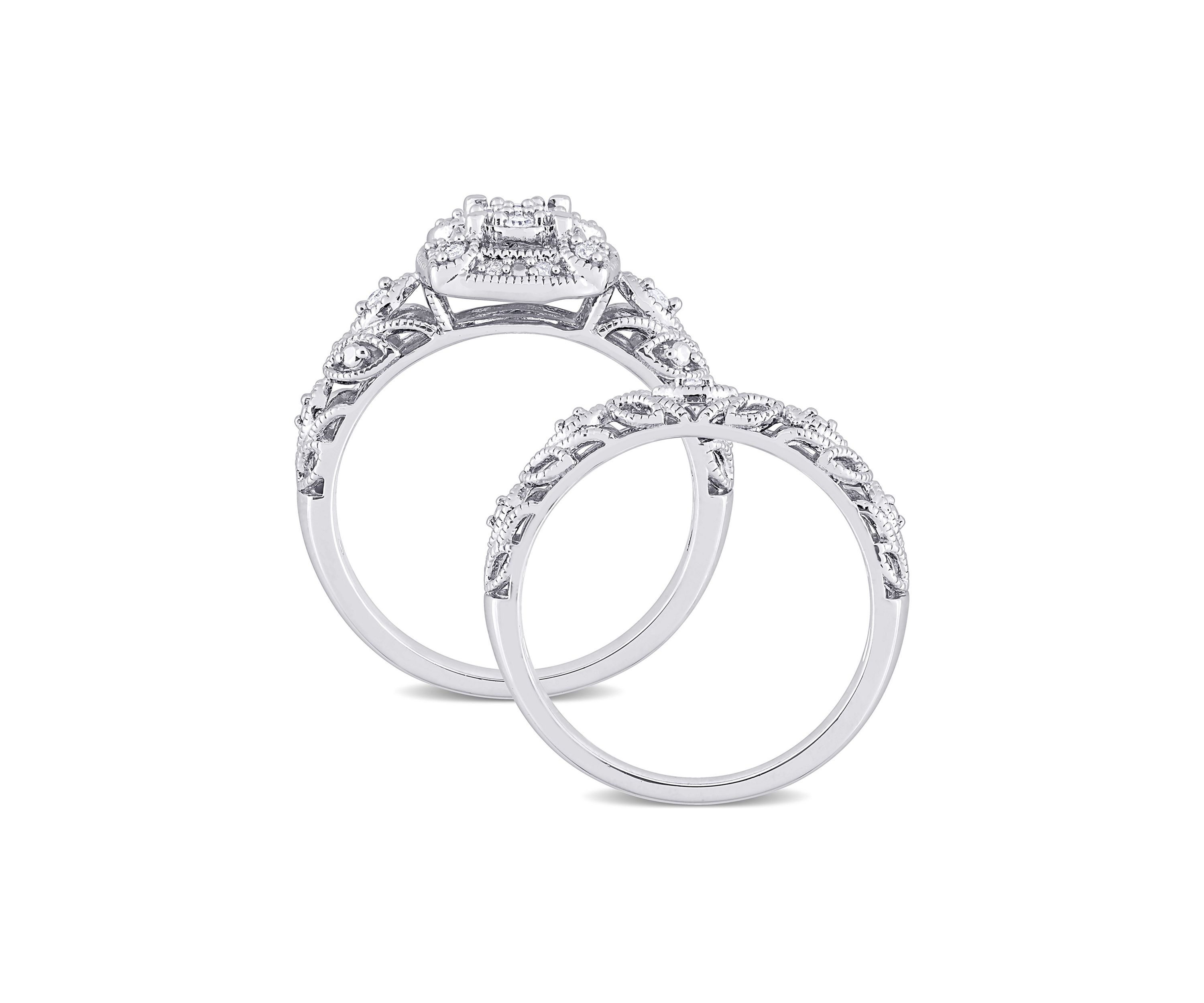 1/5 CT TW Diamond Vintage Bridal Set in Sterling Silver