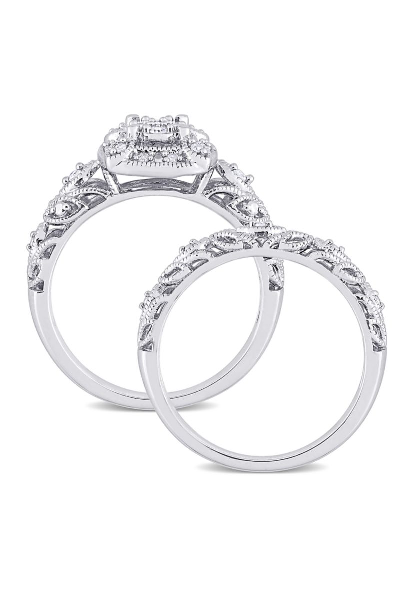 1/5 CT TW Diamond Vintage Bridal Set in Sterling Silver