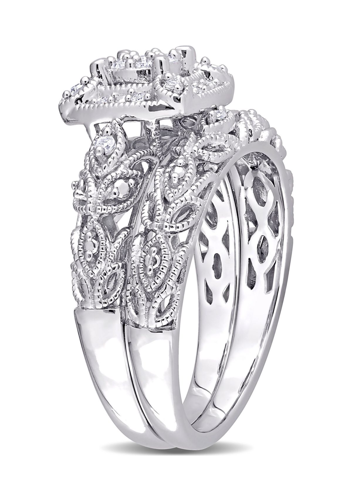 1/5 CT TW Diamond Vintage Bridal Set in Sterling Silver