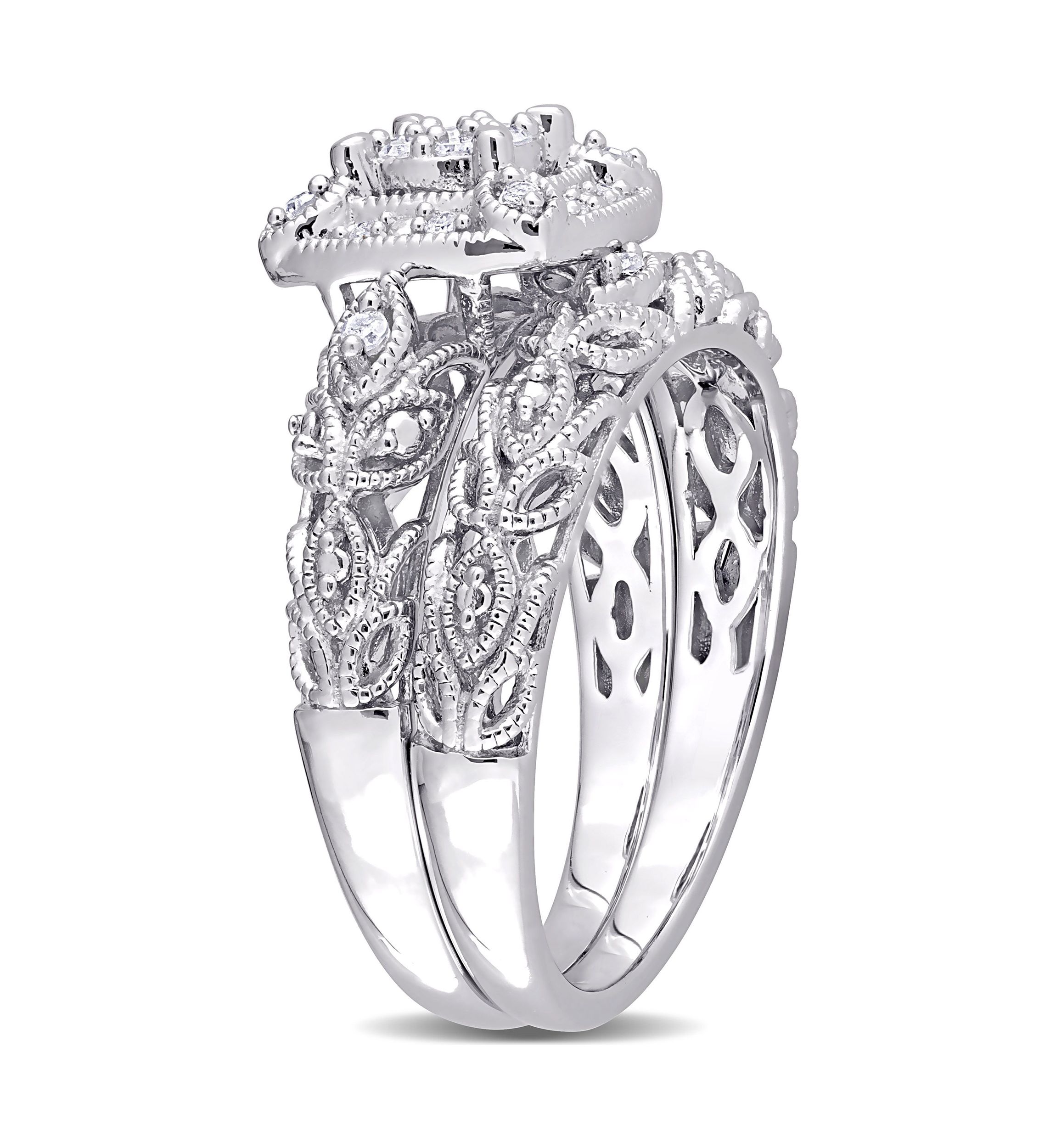 1/5 CT TW Diamond Vintage Bridal Set in Sterling Silver