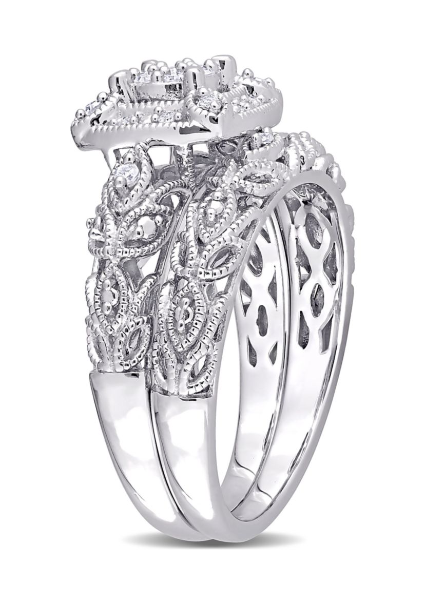1/5 CT TW Diamond Vintage Bridal Set in Sterling Silver