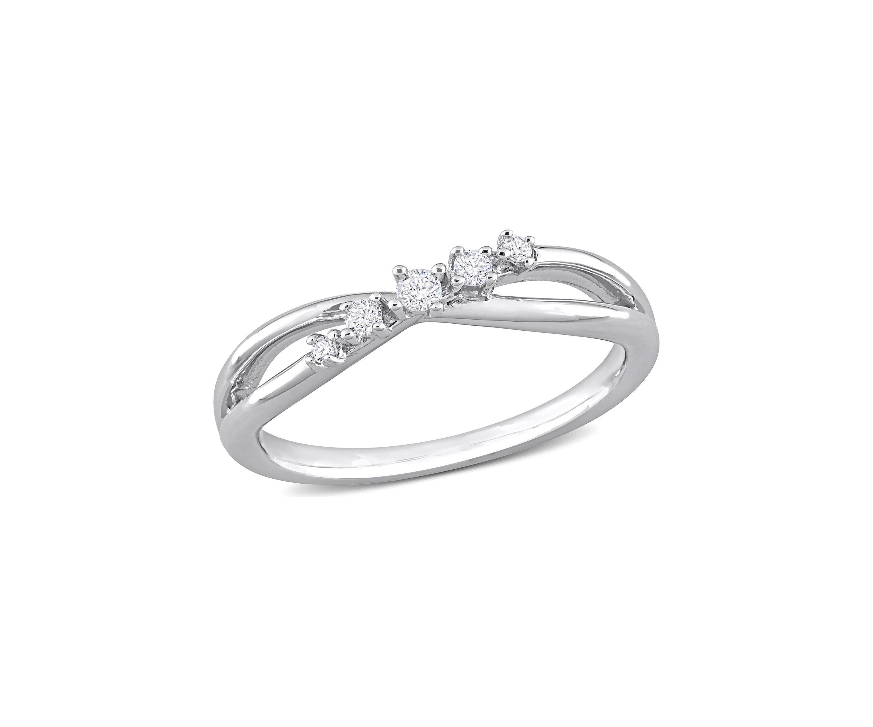 1/10 CT TW Diamond Crossover Promise Ring in Sterling Silver