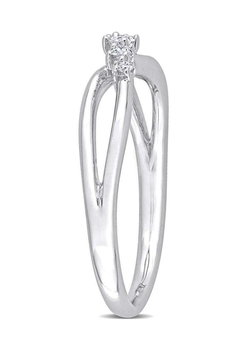 1/10 CT TW Diamond Crossover Promise Ring in Sterling Silver