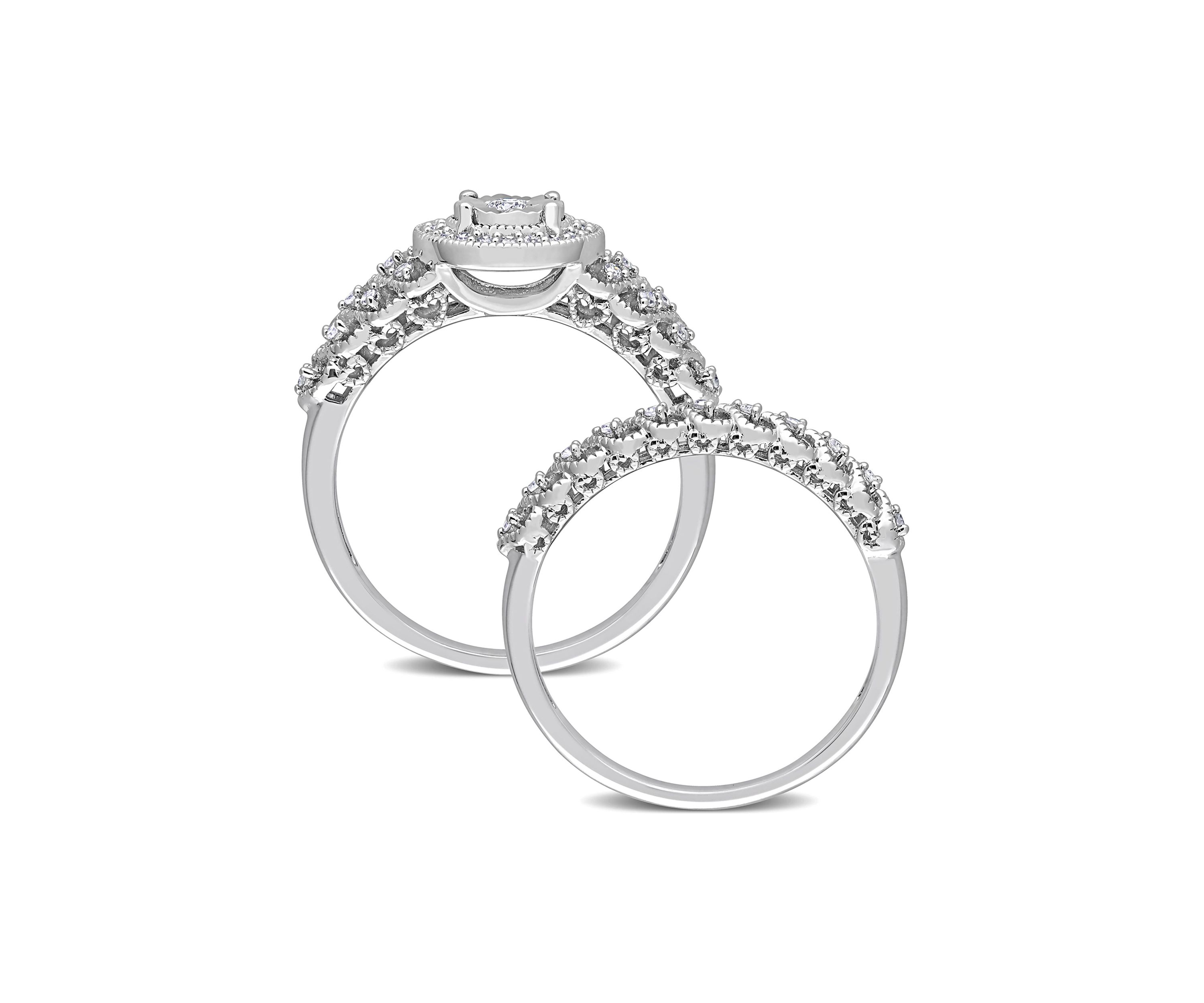 1/3 CT TW Diamond Halo Bridal Ring Set in Sterling Silver