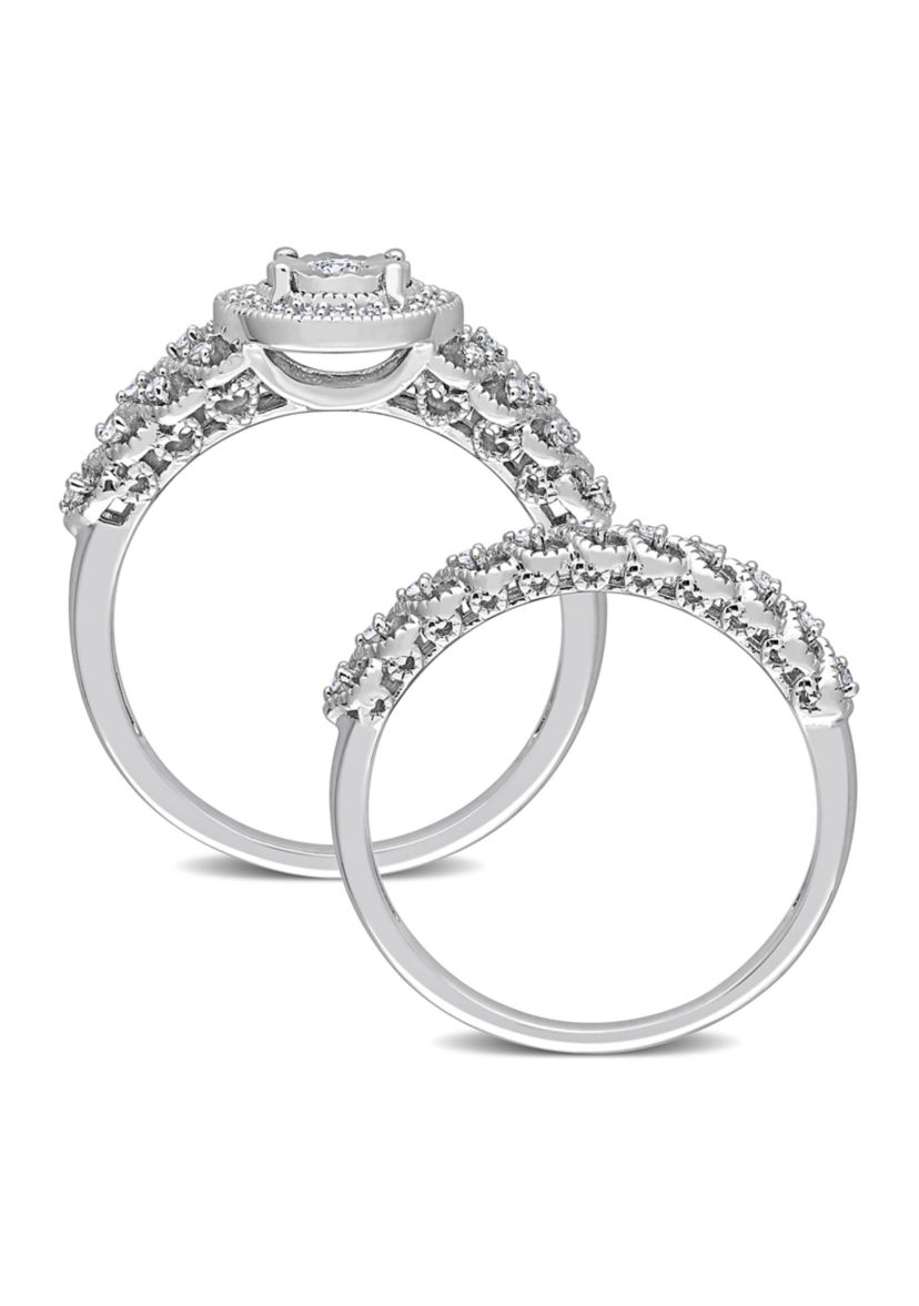1/3 CT TW Diamond Halo Bridal Ring Set in Sterling Silver