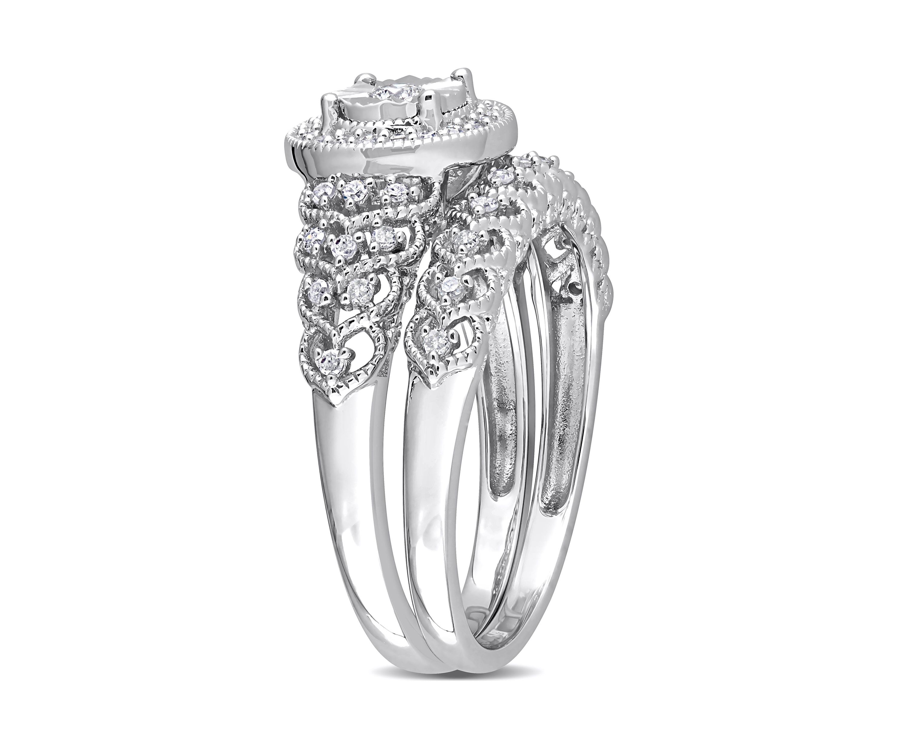 1/3 CT TW Diamond Halo Bridal Ring Set in Sterling Silver