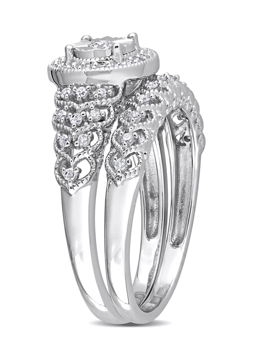 1/3 CT TW Diamond Halo Bridal Ring Set in Sterling Silver