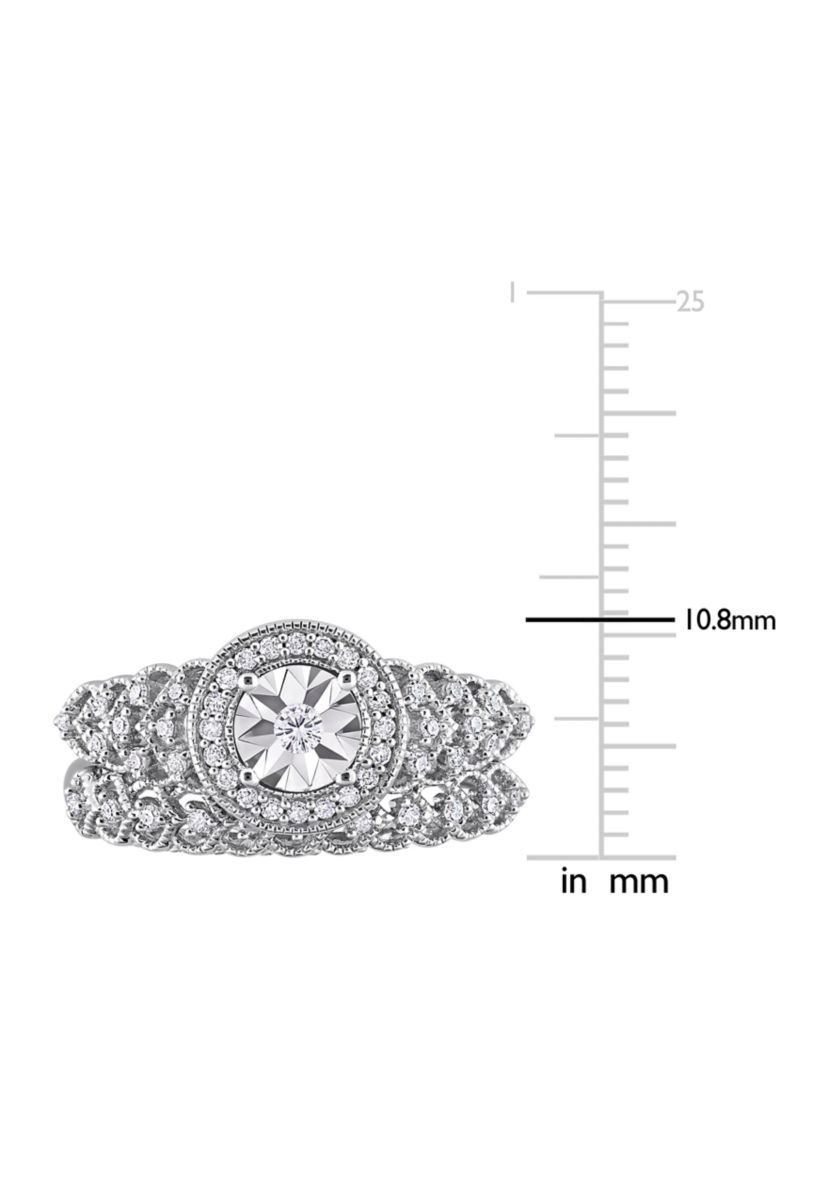 1/3 CT TW Diamond Halo Bridal Ring Set in Sterling Silver