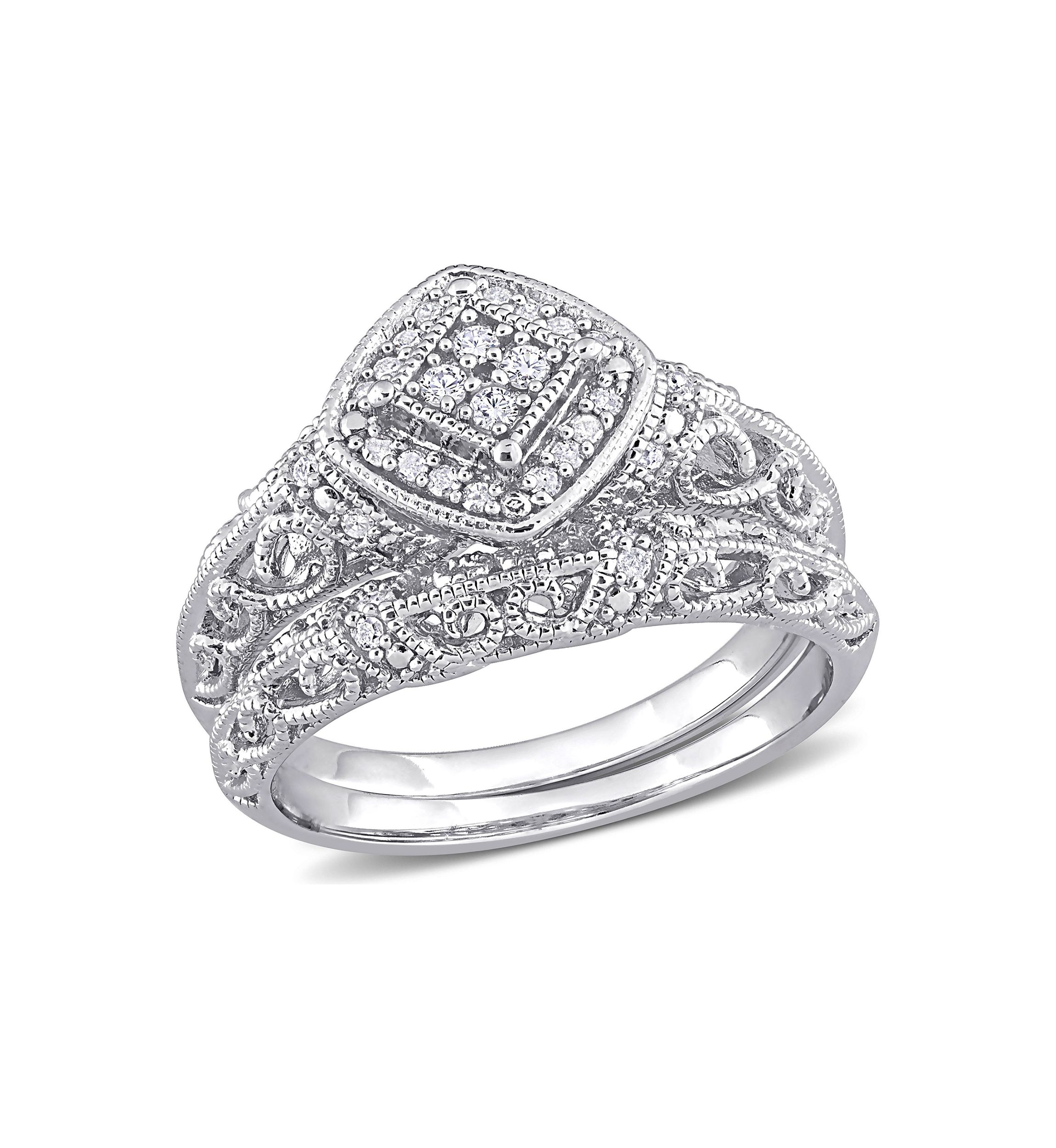 1/5 CT TW Diamond Vintage Bridal Set in Sterling Silver