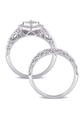 1/5 CT TW Diamond Vintage Bridal Set Sterling Silver