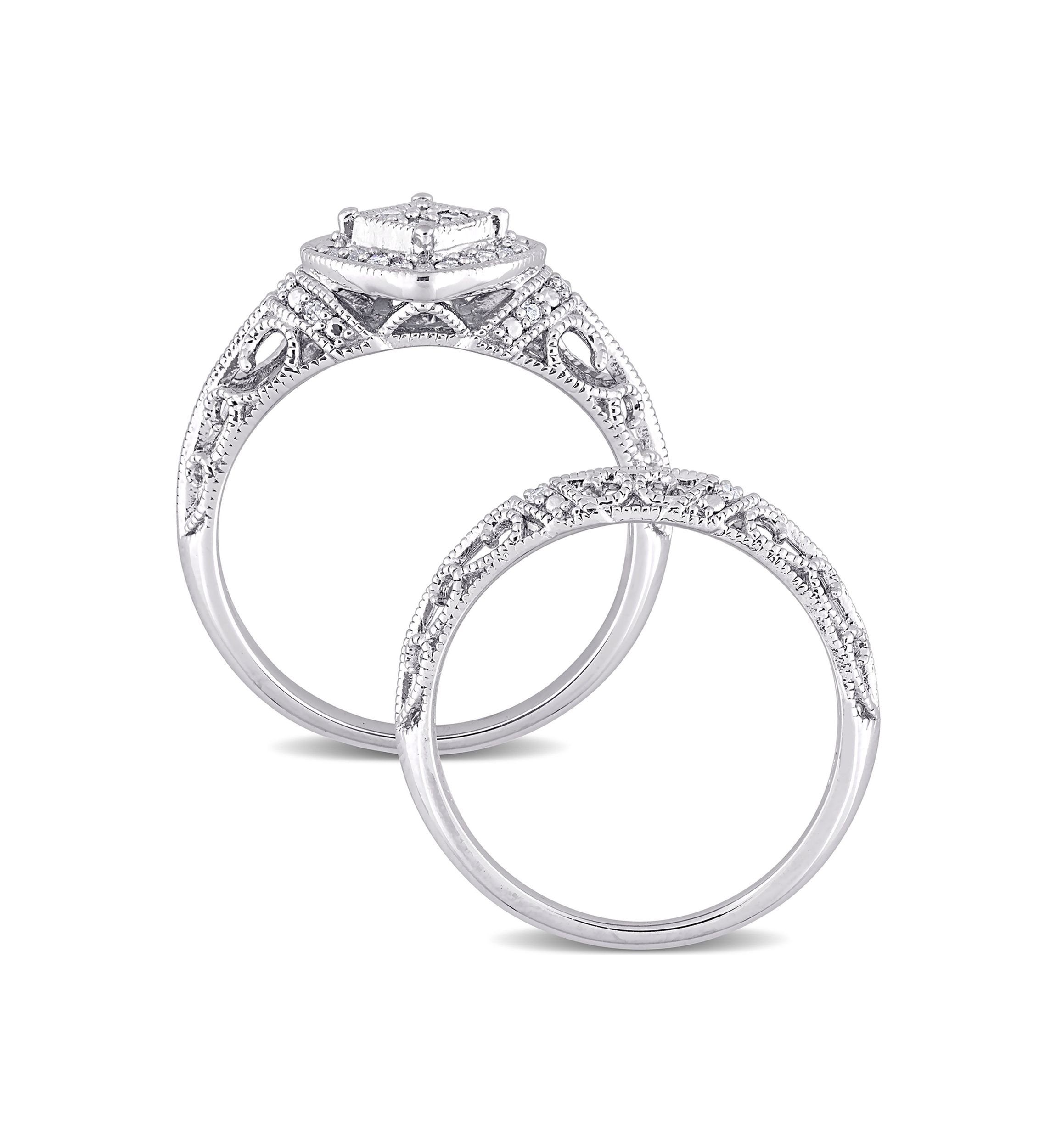 1/5 CT TW Diamond Vintage Bridal Set in Sterling Silver
