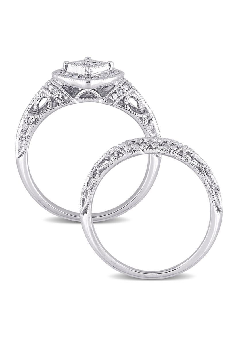 1/5 CT TW Diamond Vintage Bridal Set in Sterling Silver