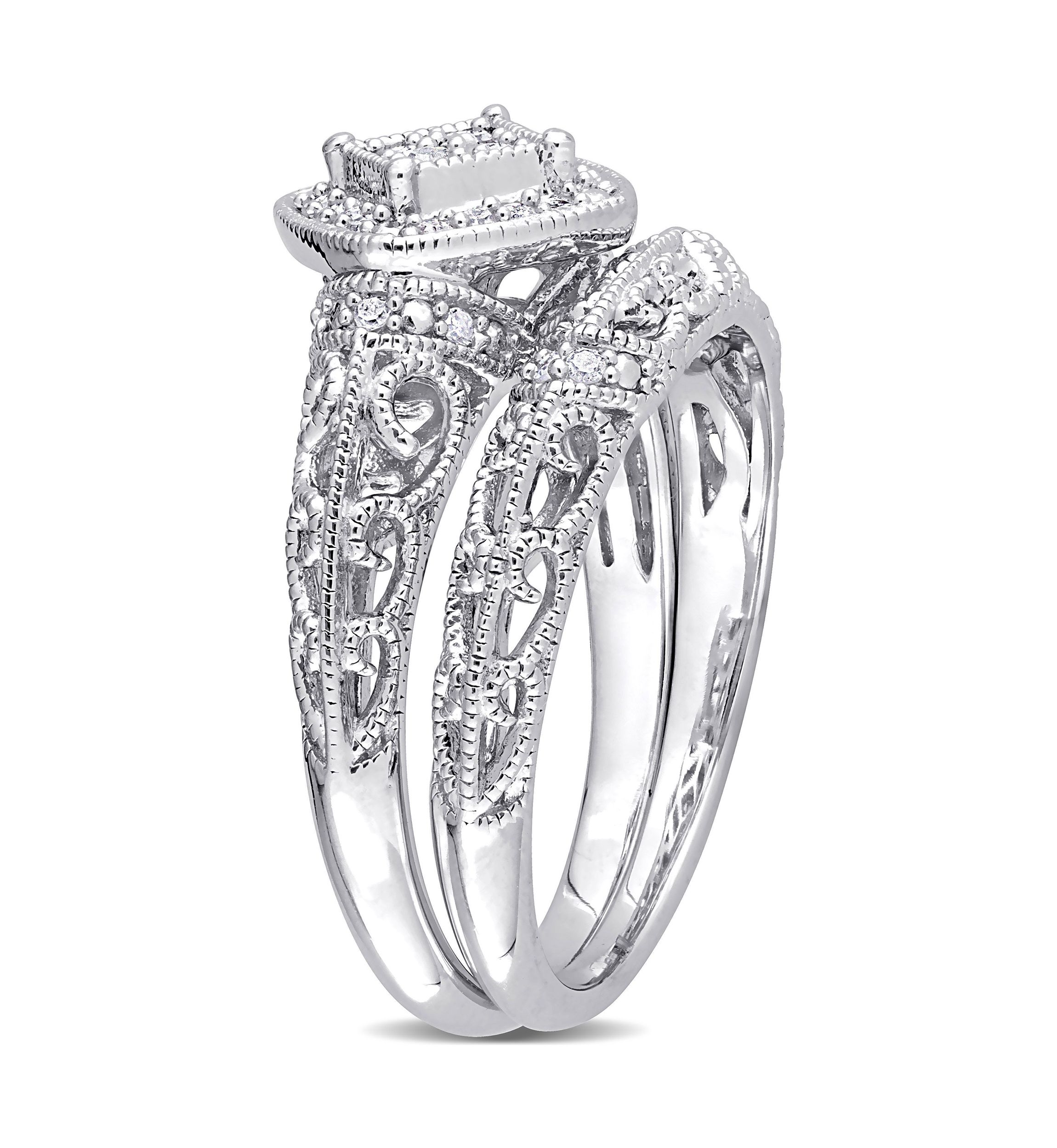 1/5 CT TW Diamond Vintage Bridal Set in Sterling Silver