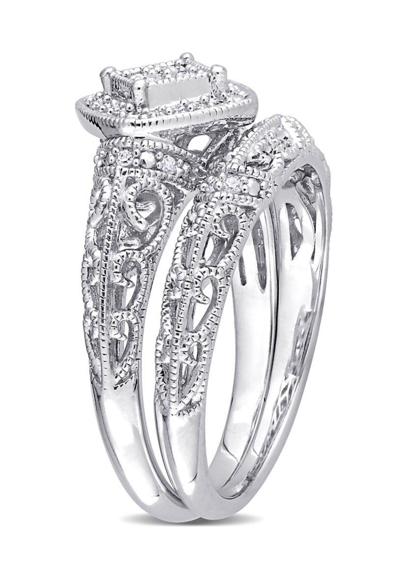 1/5 CT TW Diamond Vintage Bridal Set in Sterling Silver