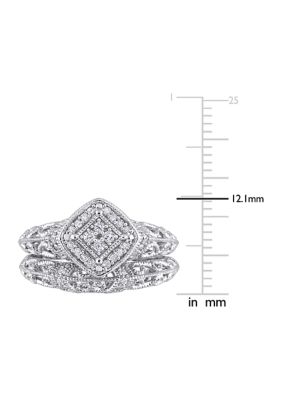 1/5 CT TW Diamond Vintage Bridal Set Sterling Silver