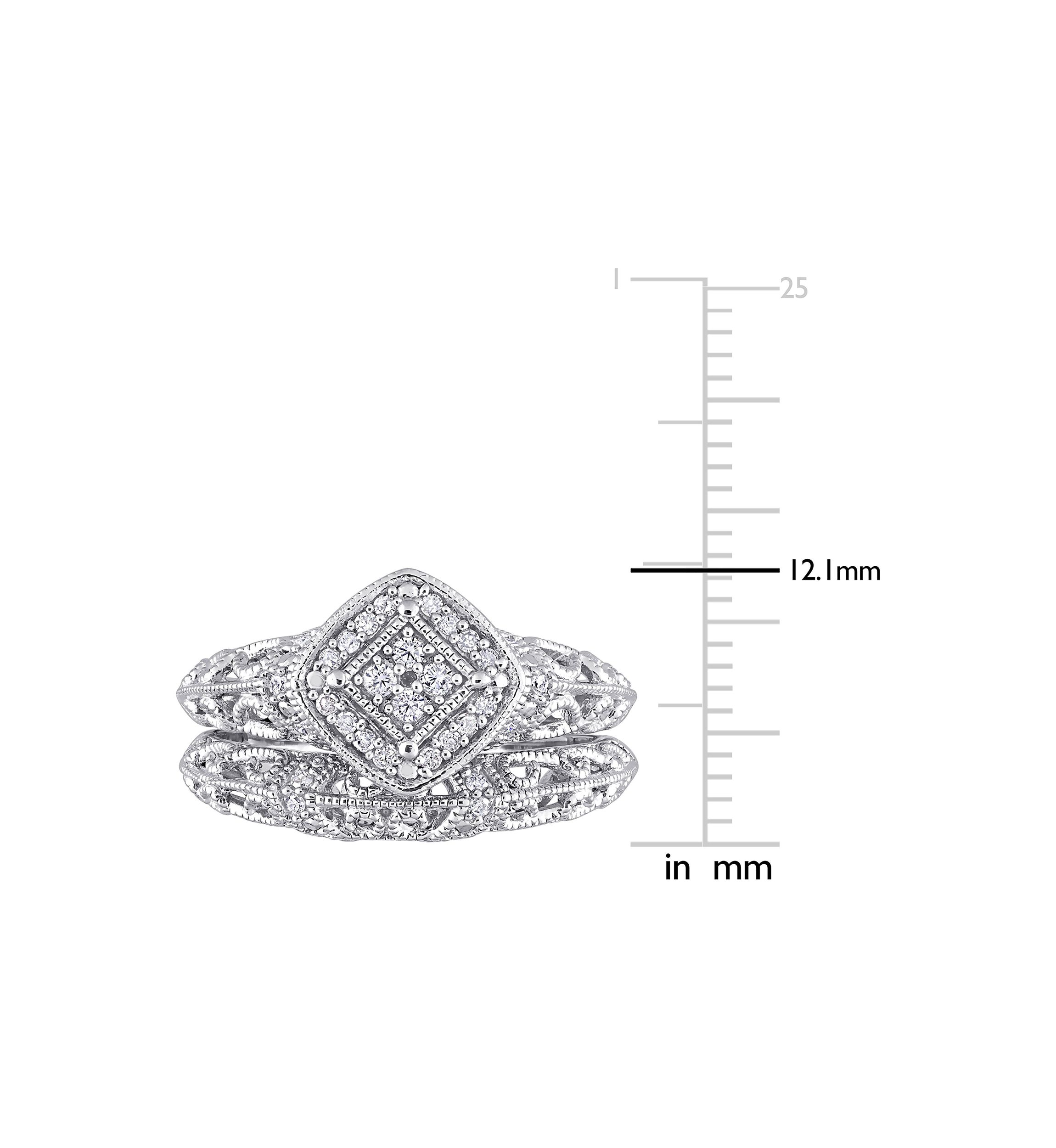 1/5 CT TW Diamond Vintage Bridal Set in Sterling Silver